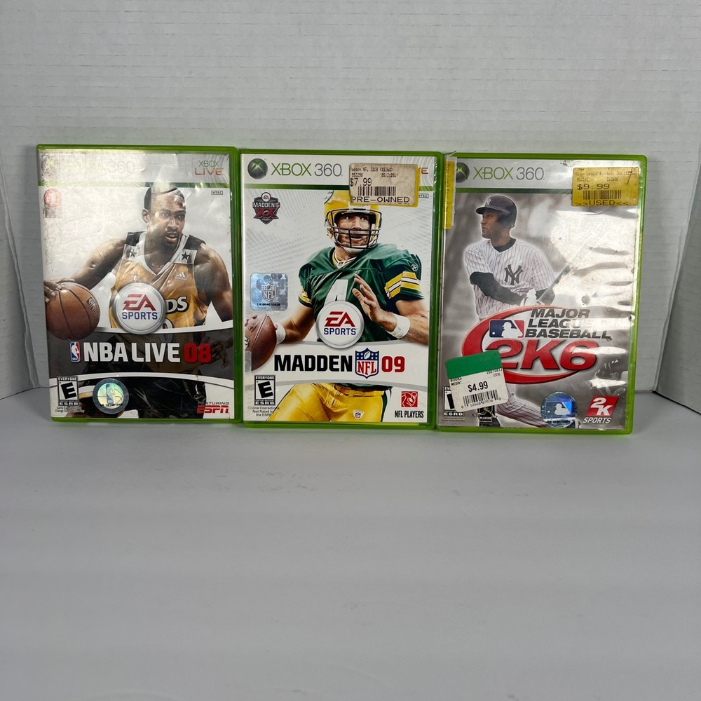 Xbox 360 Sports Game Bundle Madden NFL 09 NBA Live 08 MLB 2K6 3-Pack